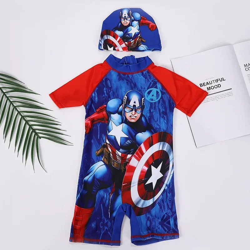 Baby Boys Cartoon Mickey Minnie Spiderman Sophia Elsa Print Swimwear Swimming One Piece Swimsuit Cap Suit Beachwear Girl Clothes