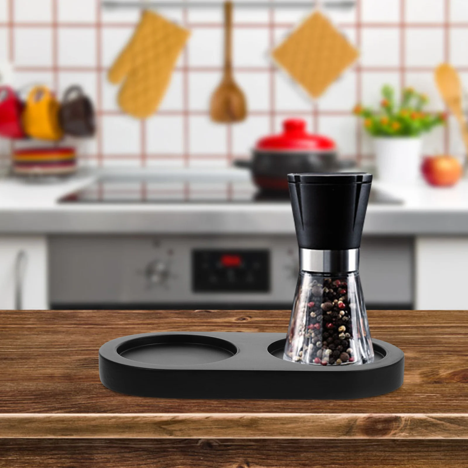 Coasters Wooden Pepper Mill Base Kitchen Tray Grinding Disc Condiment Black Salt and Sauce Bottle for Child 6