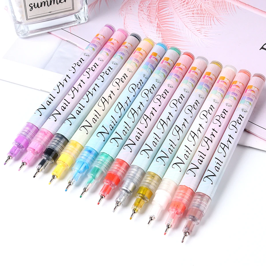 12pcs/Set Nail Art Graffiti Pen Nail Marker Drawing Abstract Lines Fine Detail Floral Design Waterproof Nail Painting Manicure 2