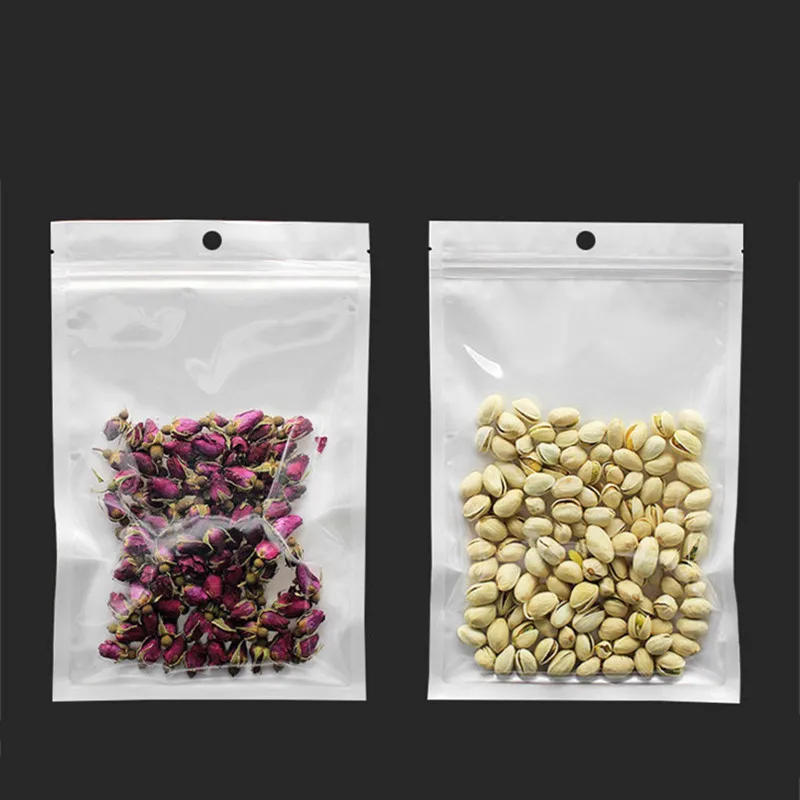 

10Pcs White Plastic Pearlescent Film Clear Ziplock Bag Zip Lock Sealed Pouch Food Packaging For Gift