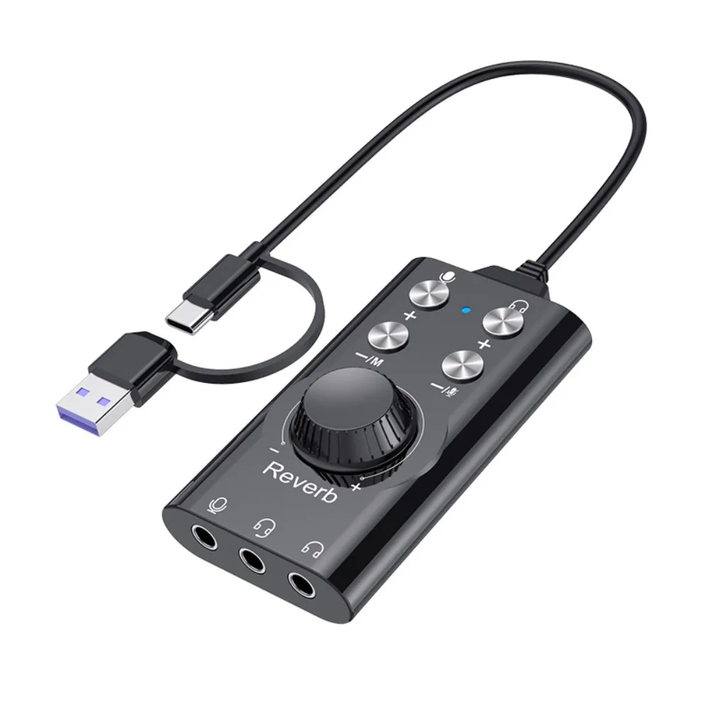 새로운 외부 USB 사운드 카드 볼륨 조절 가능 3.5mm 잭 오디오 어댑터 드라이버가 필요 없는 ABS 컴퓨터 보이스 체인저