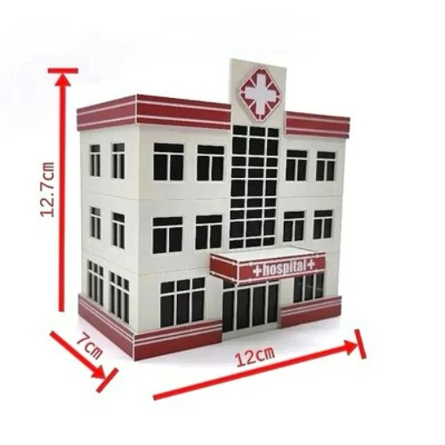 1:87 Scale Diorama Buildings Model Police Station Hospital Office Architectural Model Collection Gift Toy 3