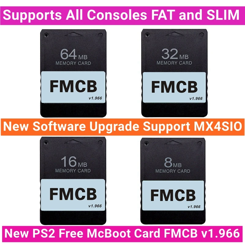 

New PS2 Free McBoot Card FMCB v1.966 8M 16M 32M 64MB Memory Card Supports All Consoles Fat and Slim Update OPL1.2.0 For MX4SIO