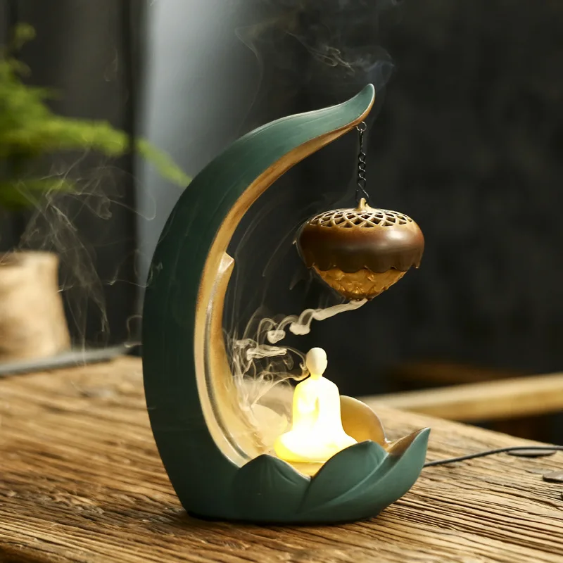 

Lotus Hanging Stove Reverse Flow Incense Burner LED Lamp Reverse Flow Incense Burner Pendant Night Light Ornaments