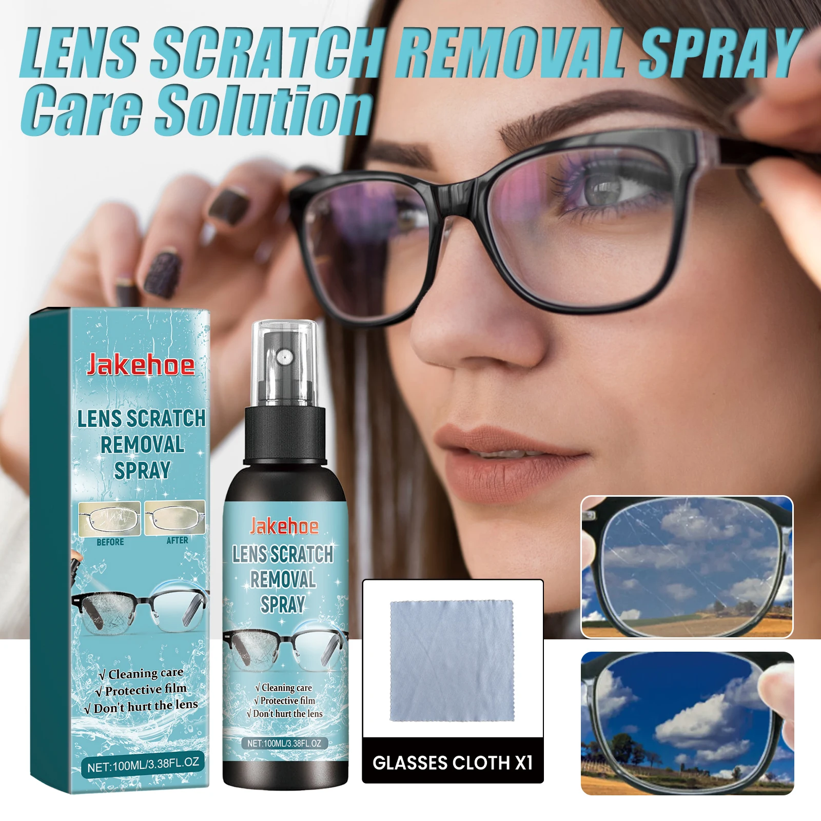 Lens Scratch Removal Spray Eyeglass Lens Cleaner Mist Spray Alcohol Free Eyeglasses Screen Camera Cleaning Care Solution