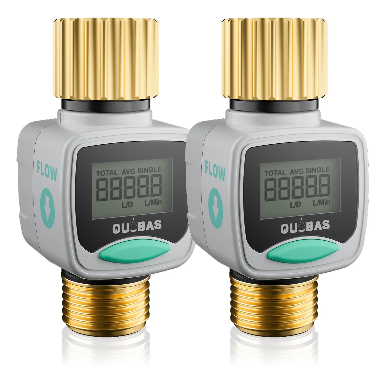 2 Pack Water Flow Meter Brass Inlet Outlet Measure Gallon/Liter Consumption Flow Rate RV Water Tank Filling