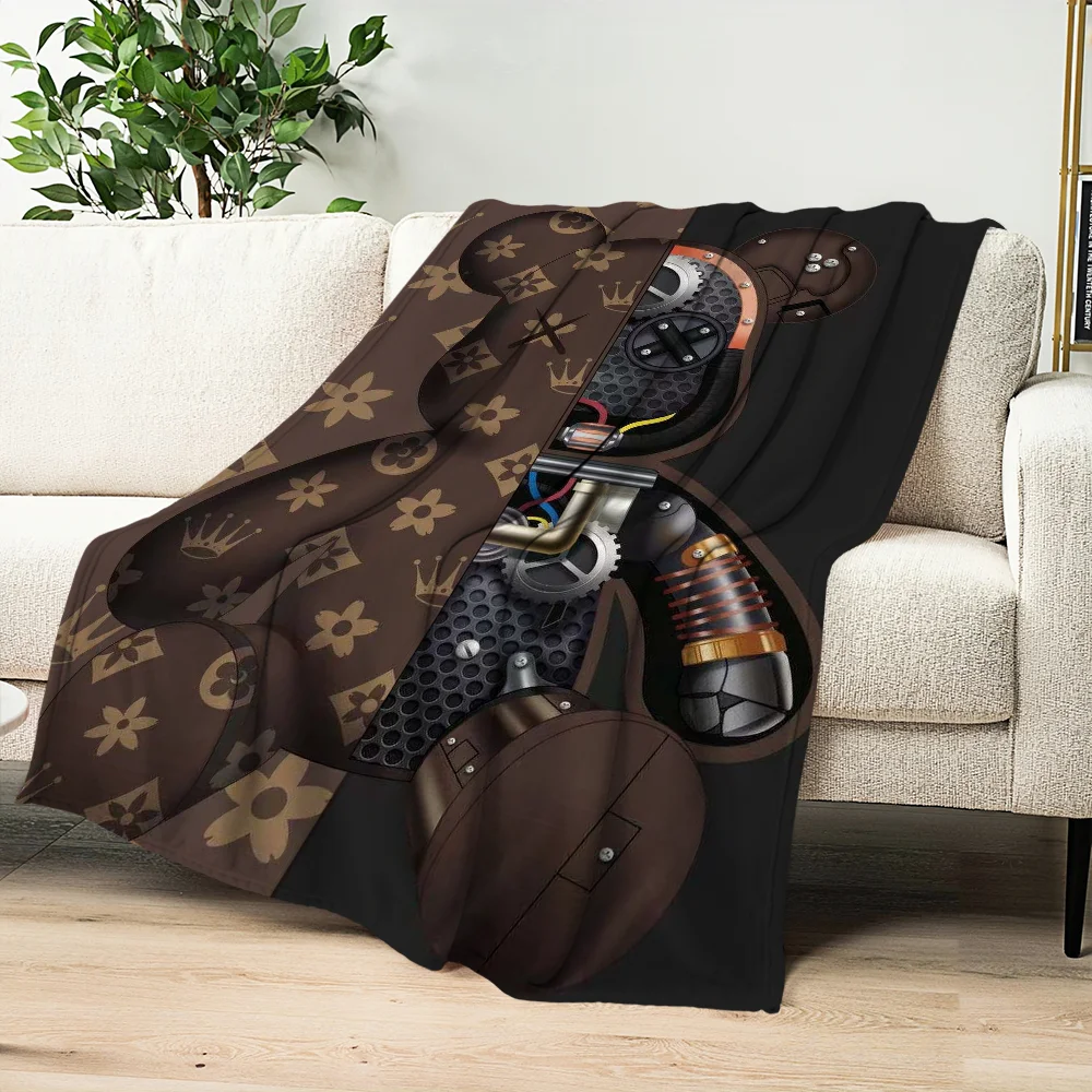 Fashion B-BearbricksS Printed comfortable and soft sofa living room bedroom Plush blanket suitable for home travel and gifts 5