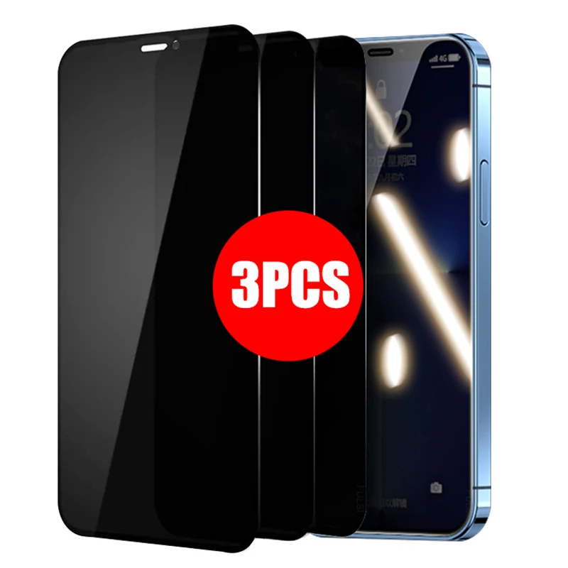 3Pcs Full Cover Privacy Screen Protectors for IPhone 12 11 Pro Max 13 14 Anti-spy Protective Glass For iPhone XR X 7 8 14 Plus 1