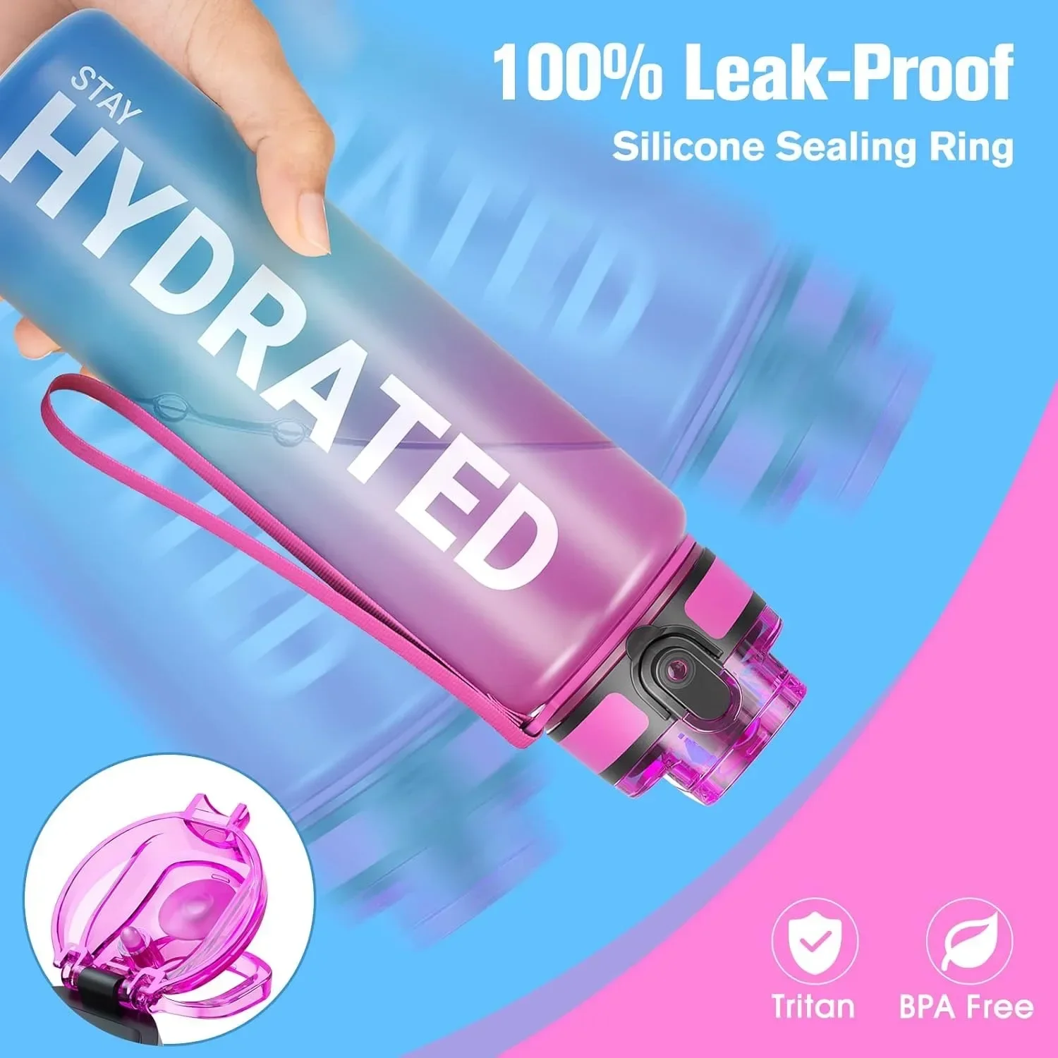 32oz Water Bottle Motivational Sport Water Bottle Leakproof Drinking Bottles Outdoor Sports Travel Kettle Drinking