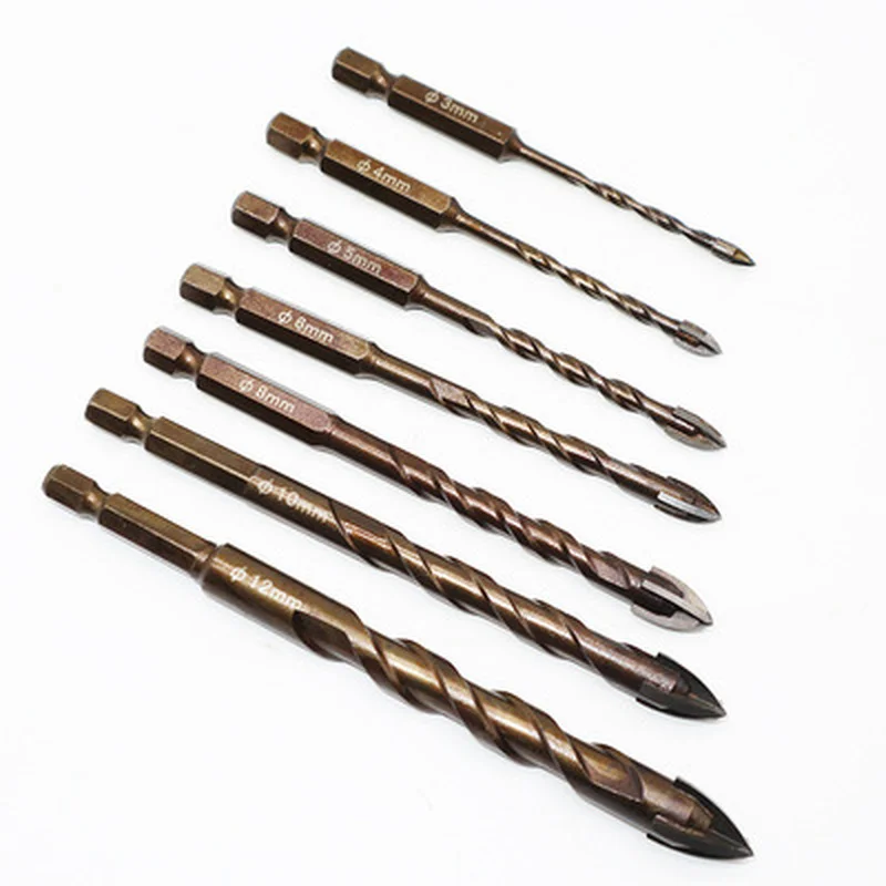 4-7Pcs/set Cross Hex Tile Bits Glass Ceramic Concrete Hole Opener Alloy Triangle Drill Size 3/4/5/6/8/10/12 mm drill bit set drill bits drill bit screwdriver bit set