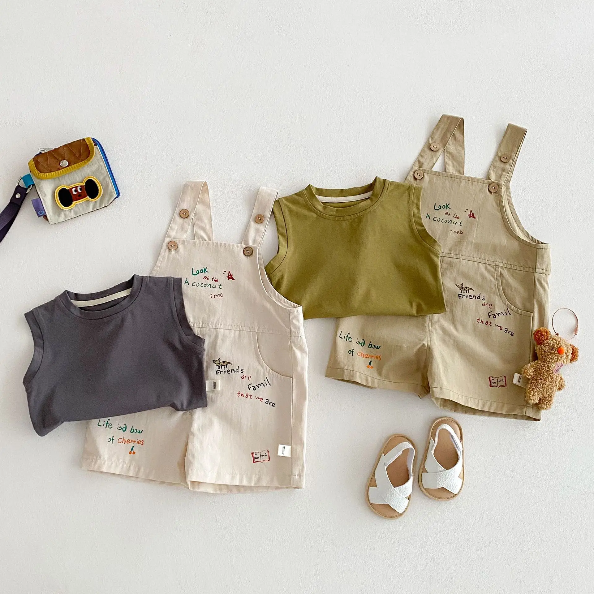 2 قطعة 2025 الصيف الأشرطة السراويل مجموعات للبنين...