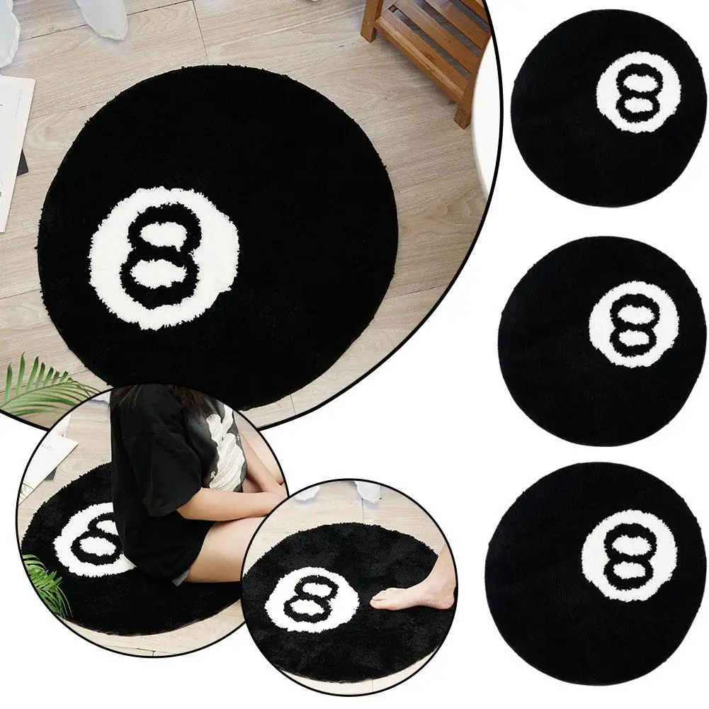 

Simulation Billiards 8 Ball Rug Round Tufting Soft Chair Pad Anti-slip Bath Floor Mat Kids Bedroom Retro Black No. 8 Carpet Drop