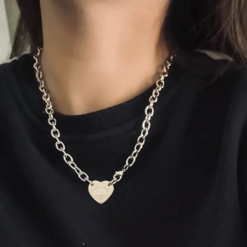 

1: 1. Women's Luxury Brand Jewelry 925 Sterling Silver Classic Double Hole Heart Necklace Fashion Personalized Party Gift