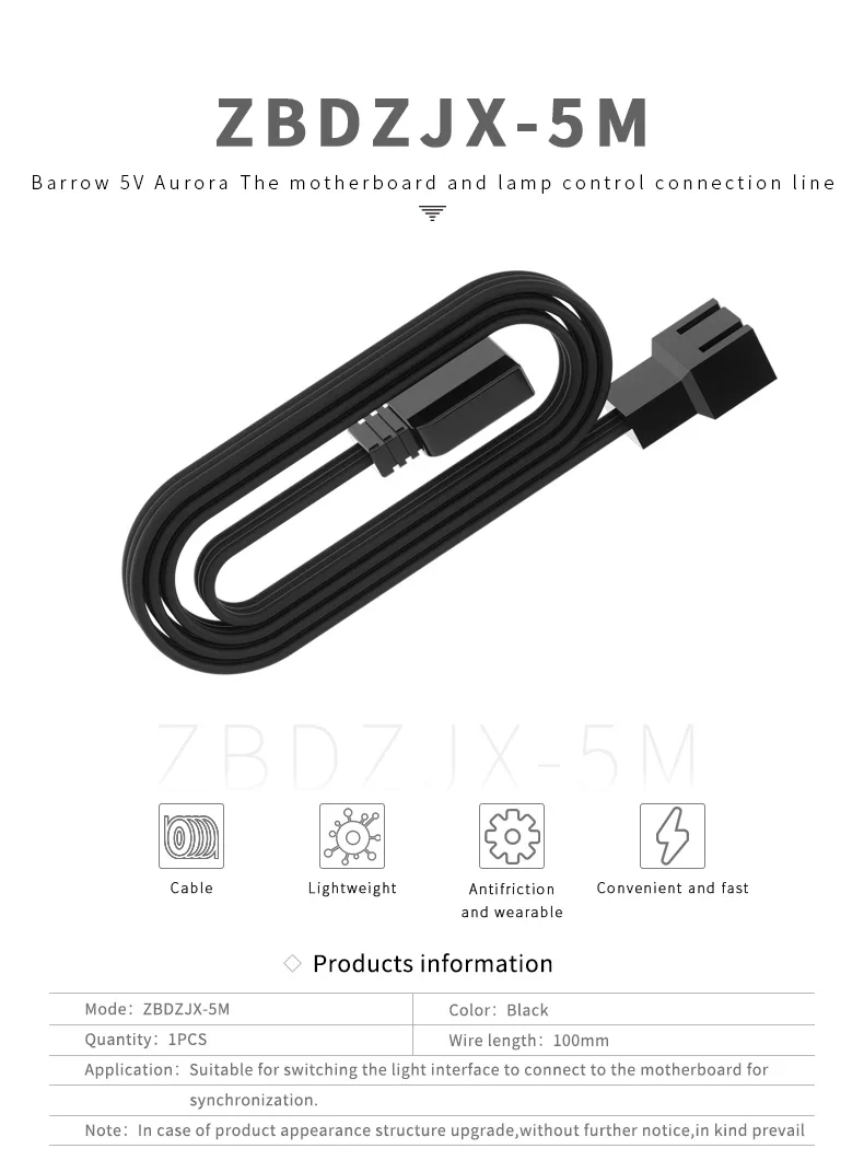 Barrow ARGB 5V 3PIN Motherboard LED Extension Cable LRC2.0 Addressable RGB Connector