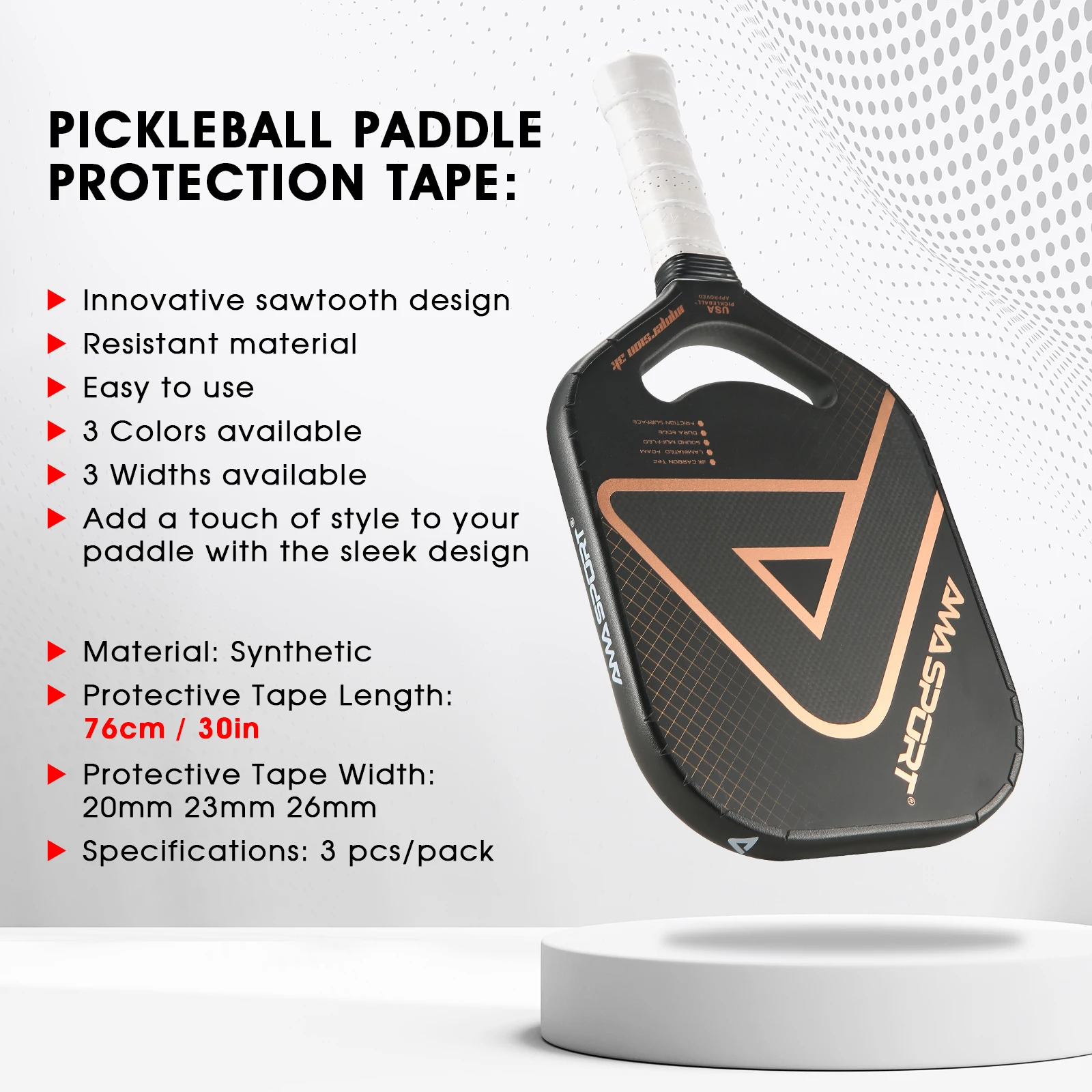 AMASPORT Pickleball Paddle Protection Tape 20mm/23mm/26mm Paddle Head Edge Guard Racket Edge Racket Head Protection Tapes