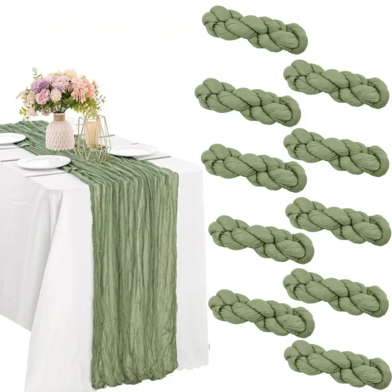 Cotton Table Runner 90*180CM Green Gauze Dinning Decoration Rustic Country Boho Beach Wedding Party