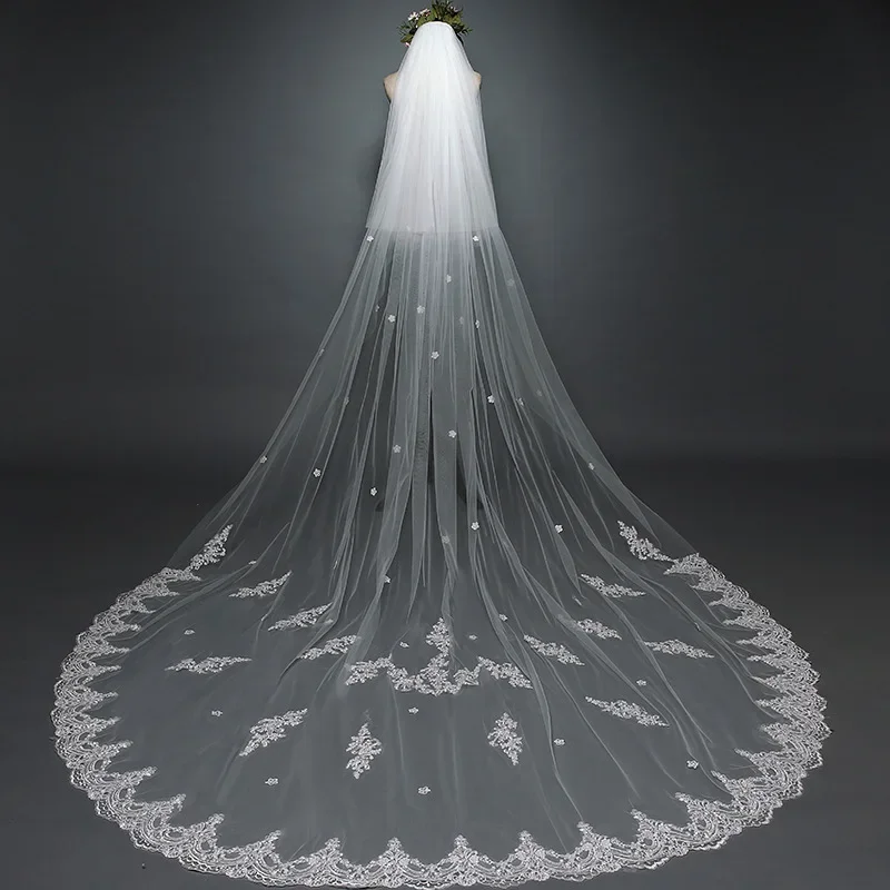 

Wholesale Two-layer Cathedral Wedding Veils Lace Edge Bridal Accessories Trouwen Marriage Bridal Veil Voile De La Mariée Bride