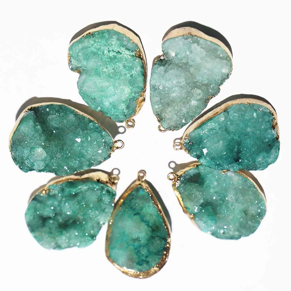 Free Shipping Creative Natural Crystal Ore Pendant Peacock Blue Water Drop Necklace Sweater Chain DIY Jewelry Wholesale 5Pcs/Lot