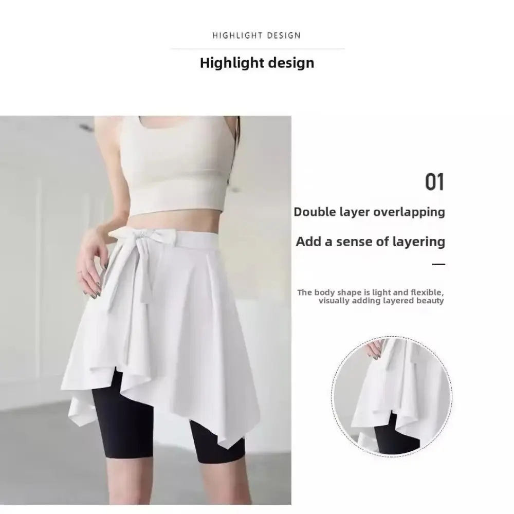 Irregular Butt Curtain Anti-Exposure Side Split Women's Yoga Skirt Lace-up Quick Drying One Piece Skirt Sports and Fitness
