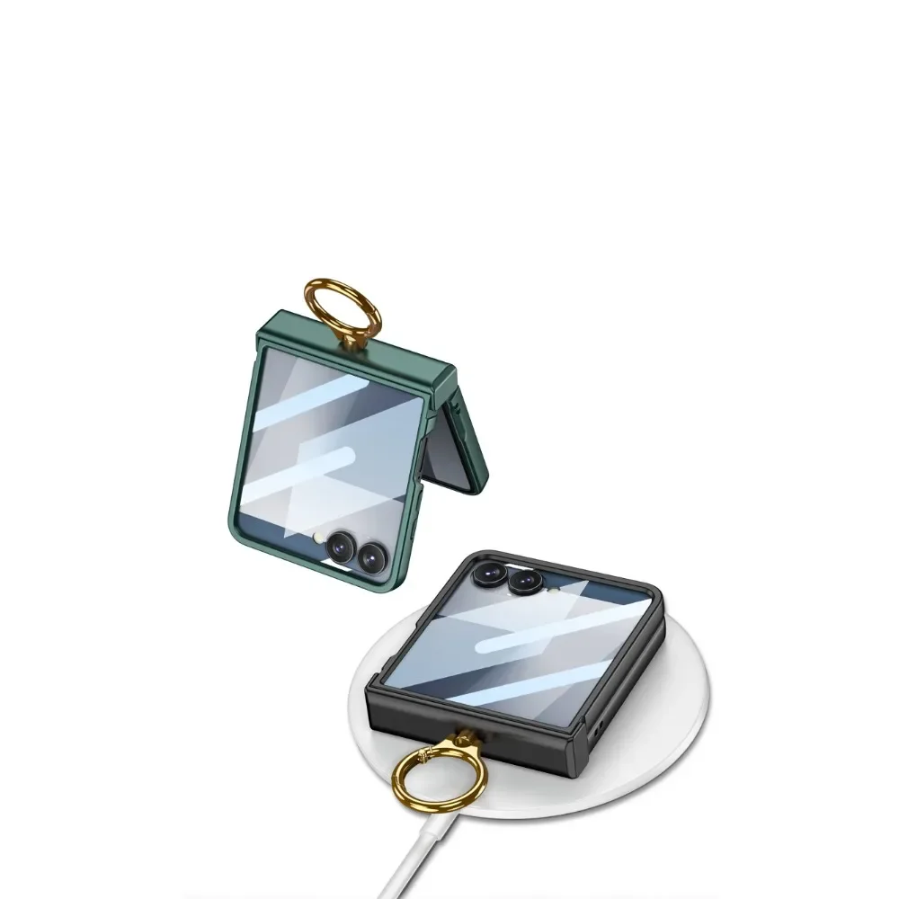 Magnetic Phone Case with Front Screen Protector, Ring Kickstand, and Hinge Protection