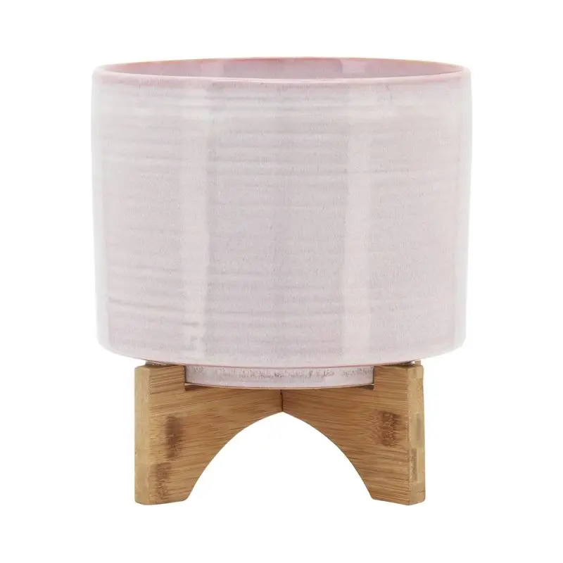 

Cream 8" Wide Stripe Ceramic Planter Pot on Stand