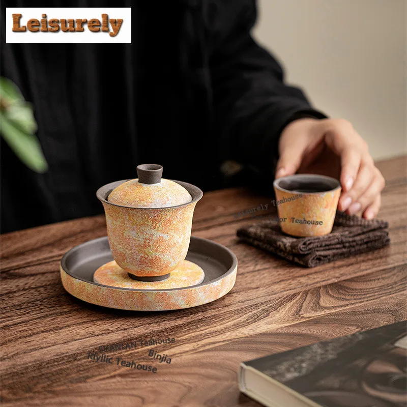 150ML Rock Mineral Gaiwan Boutique Tea Tureen Household Tea Bowl With Lid Kit Tea Maker Cover Bowl Cafes Accessories Collection