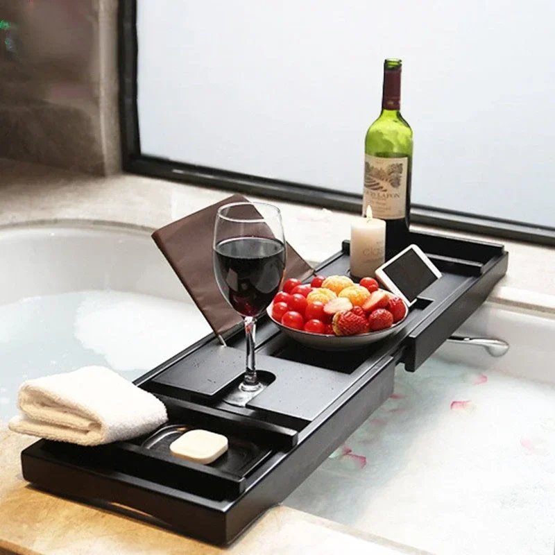 Telescopic Bathtub Rack, EuropeanStyle Mobile Phone Holder,Light Luxury Tub Tray, Bathtub Storage Board, Adjustable Bath Caddy.