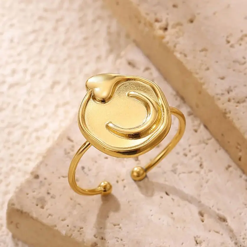 Stainless Steel Geometric Heart Moon Rings For Women Gold Color