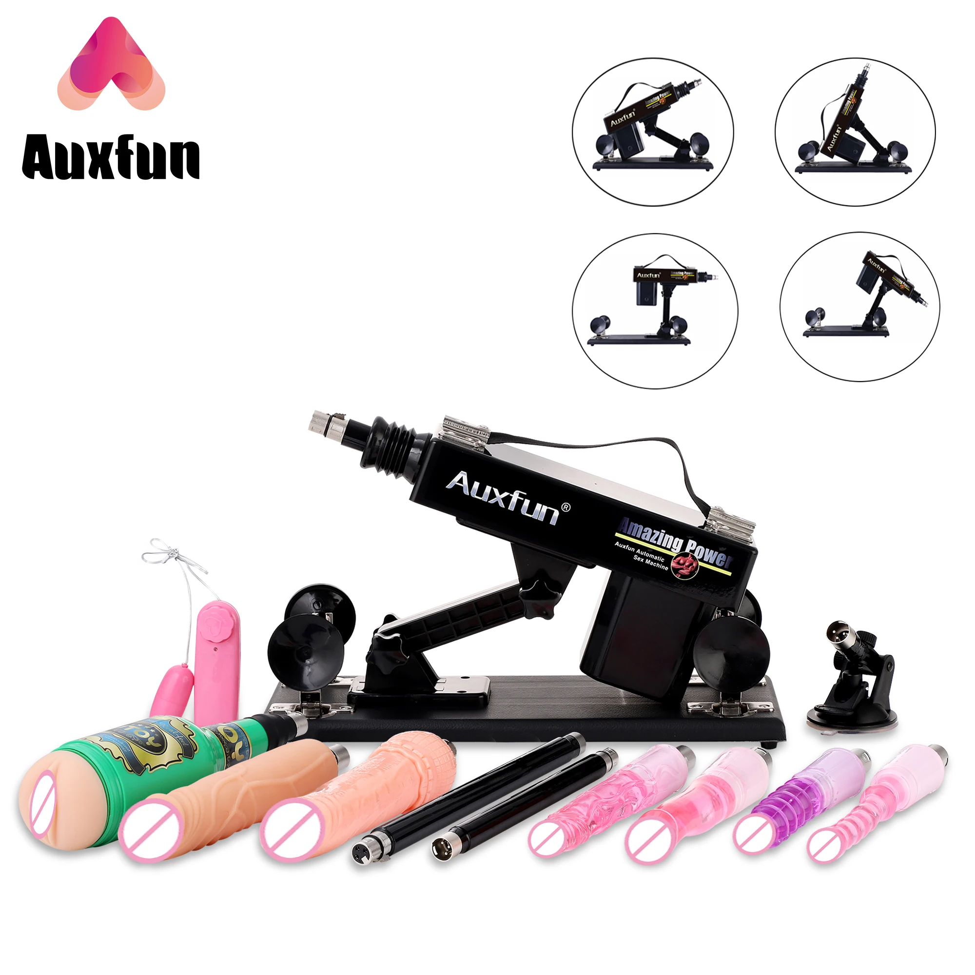 Sex Toy AUXFUN Automatic Sex Machine with 3XLR System for Couples Speed-Adjustable Thrusting Sexy Guns with Big Black Dildos for lesbian