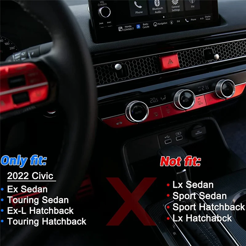 Car Warning Emergency Light Switch Button Cover Sticker Trim for Honda Civic 11Th Gen Aluminum Alloy Red