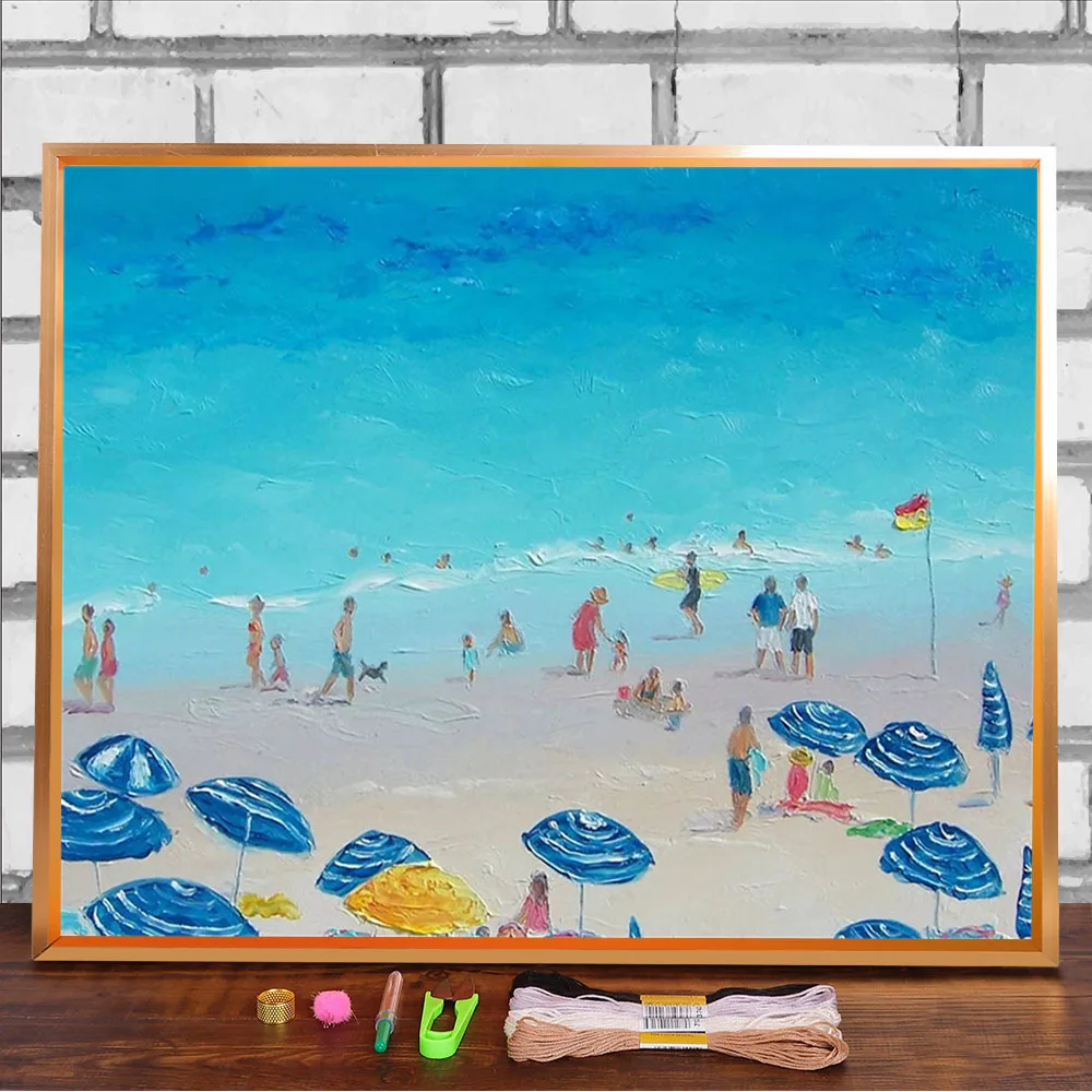 Пляжный Пейзаж для путешествий морской отпуск Печатный холст 11CT Вышивка крестом