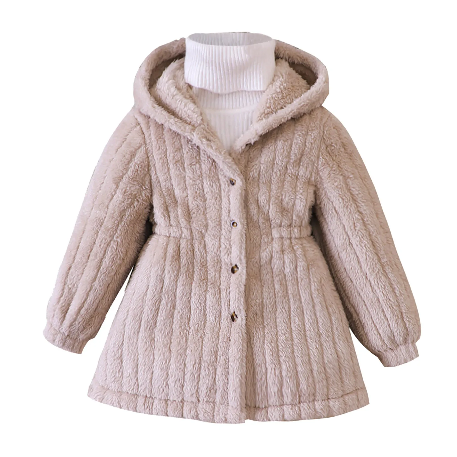 Toddler Girls Winter Windproof Hooded Coat Jacket Kids Warm Fleece Solid All Match Fashion Outerwear Jacket Winter Coat Girls
