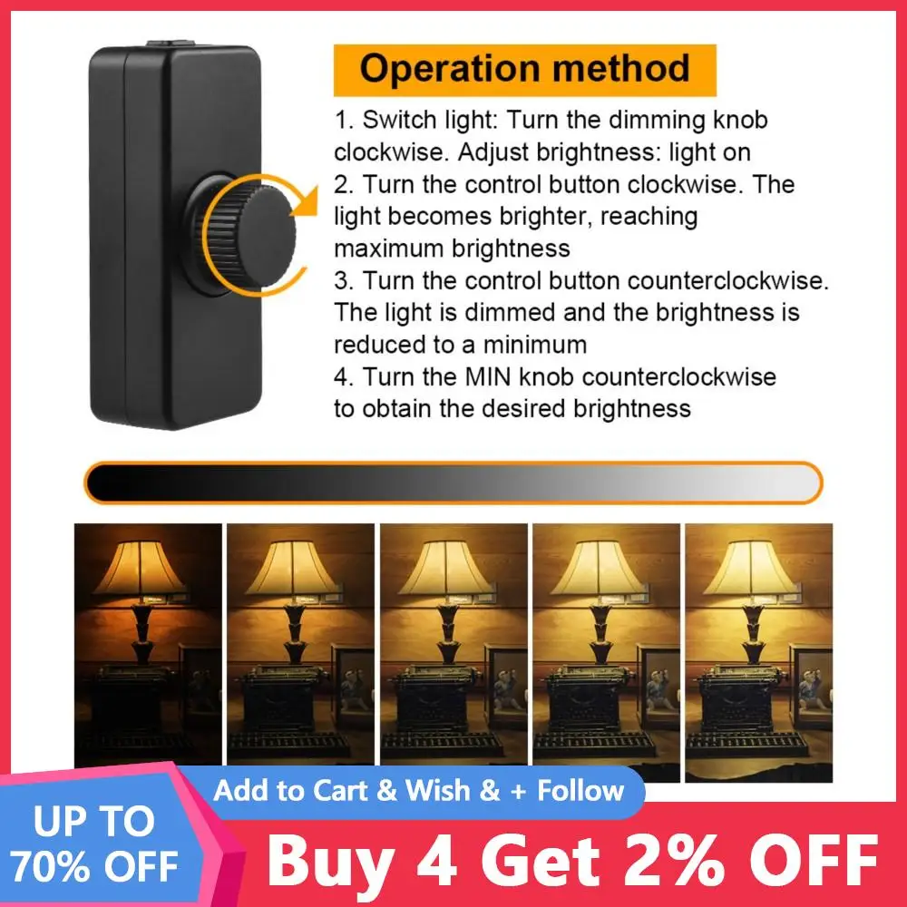 Dimmer Switch Inline LED Built in Rotary ON/OFF And Knob Control Dimmer