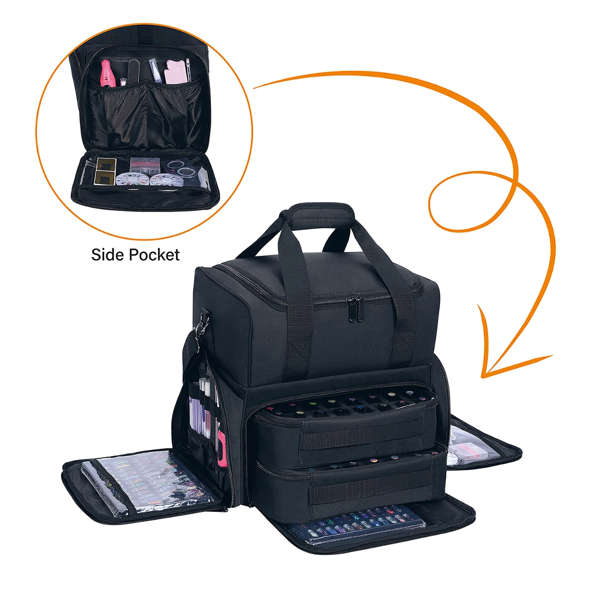 80-Bottle Large Capacity Nail Polish Organizer Case - Portable Travel Storage with 2 Removable Bags, and Essential for Womens Ma 3