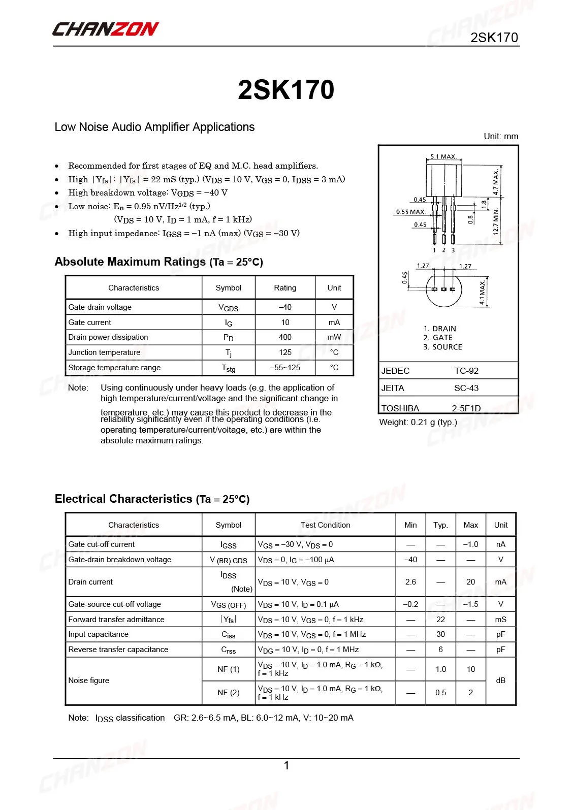 10Pcs 2SK170 TO-92 AUDIO AMPLIFIER Transistor N Channel Junction Field Effect Triode Tube Fets 10mA -40V Integrated Circuits