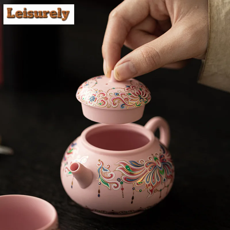 Pink Purple Clay Butterfly Pattern Tea Set Complete Set Luxury Tea Ceremony Set Teapot And Tea Cup Set Cafes Supplies Craft Gift