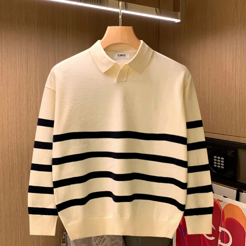 

Men 2022 Autumn Winter New Fashion Striped Sweater Tops Male Long Sleeve Knitted Tops Men Casual Loose Warm Pullovers W990