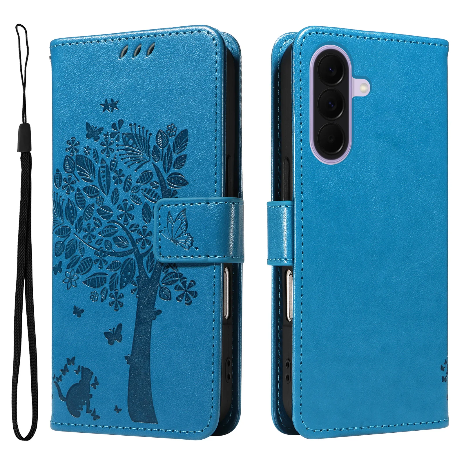 Cat Tree Embossed Design Leather Wallet Flip Case
