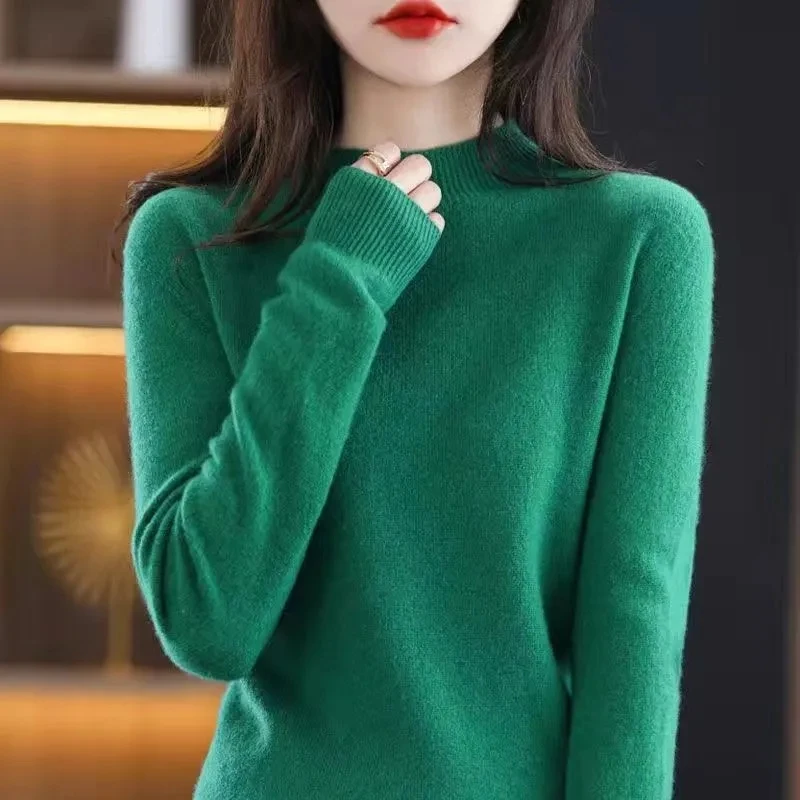 

Autumn/Winter Sweater for women Seamless half turtleneck solid pullover in solid color base casual knit top