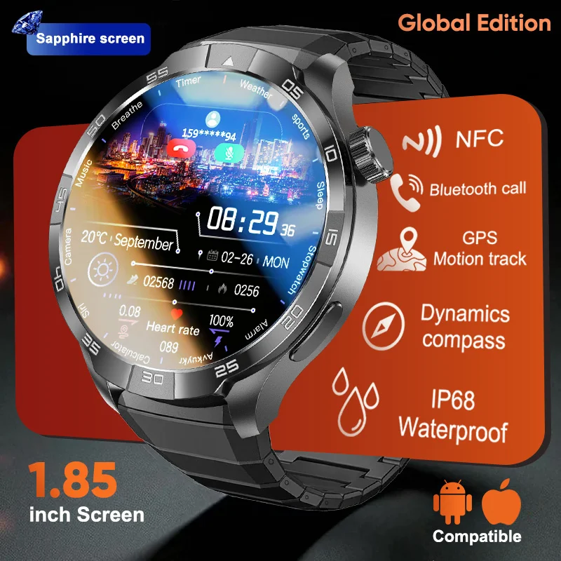 2026 New Sapphire Smart Watch Global Version GPS Tracking Compass NFC IP68Waterproof BT Call Ceramic and Titanium Smartwatch iOS