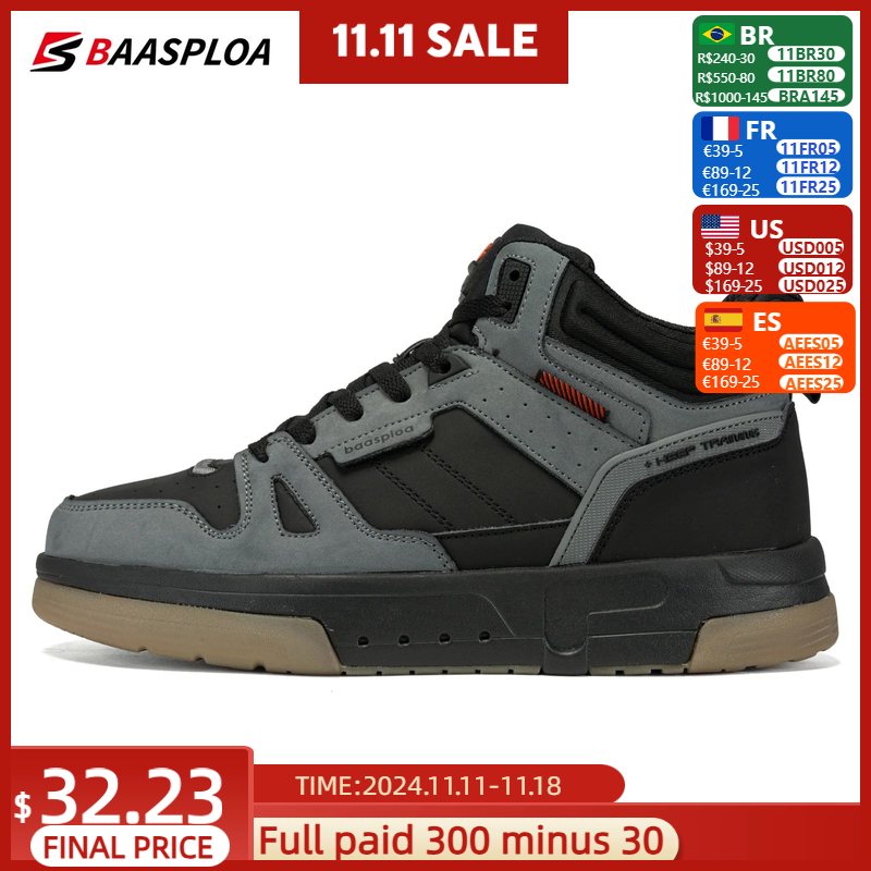 New Baasploa Men's Winter Cotton Shoes Thickened Men's Shoes Outdoor Non-Slip Waterproof Men's Casual Sports Walking Shoes