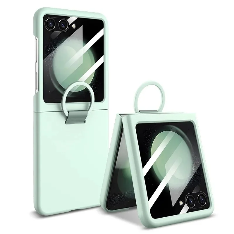 Liquid Silicone Original Ring Holder Case for Samsung Galaxy Zflip 6 Z Flip 5 6 Screen Glass Film 2in1 Shockproof Cover Z Flip 6_voghion.com
