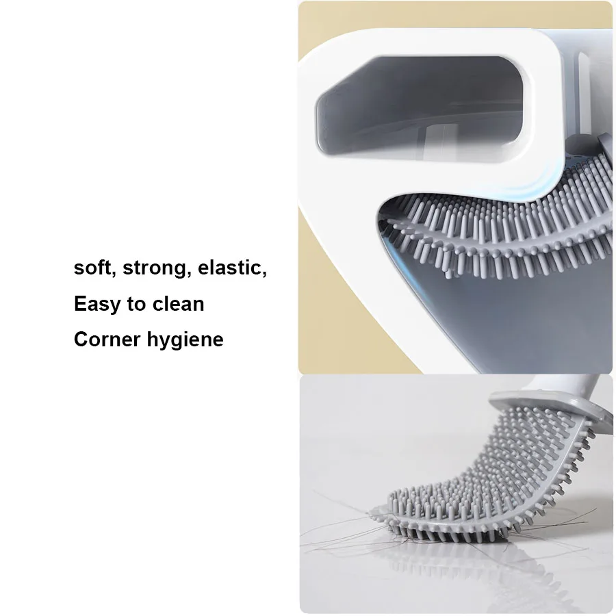 Leak-Proof Base Toilet Brush Silicone Brush Head Convenient Sanitary Head Storage Cover Toilet Cleaning Wall-Mounted