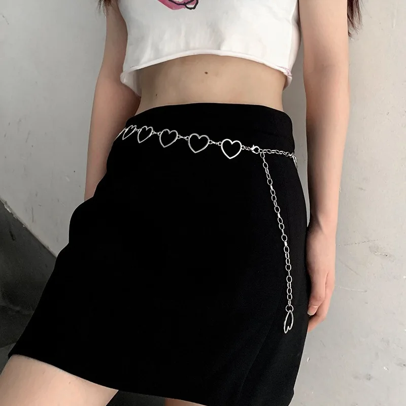 

Fashion Hip Hop Punk Belts For Women Metal Heart Heart Hollow Decoration Women Waist Chain Designer Belts Women High Quality