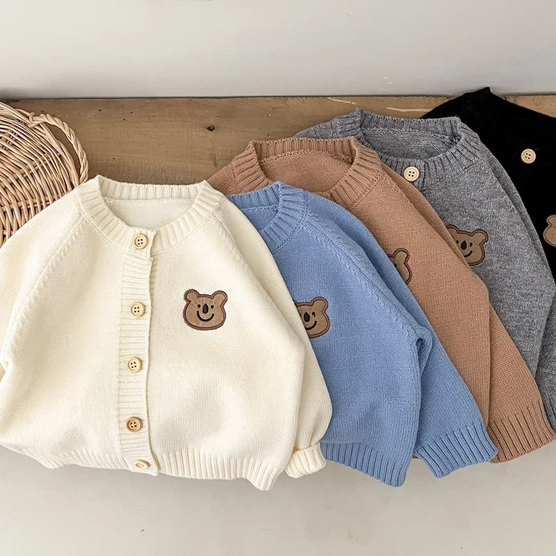 

Bear Knit Cardigan Baby Kids Sweater Casual Clothes Autumn Girls Boys Single-breasted O-neck Sweater Coats for Kids 1-10 Year