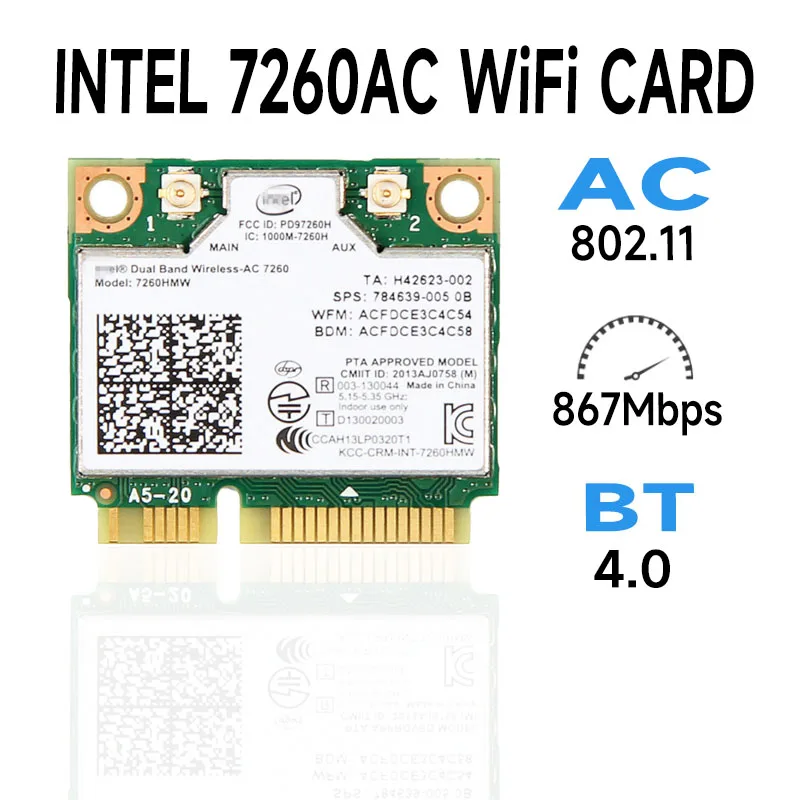 Беспроводная карта intel 7260, intel AC 7260, INTEL 7260AC 7260HMW 802.11ac AC + Bluetooth BT4.0, Wi-Fi Half Mini PCI-E