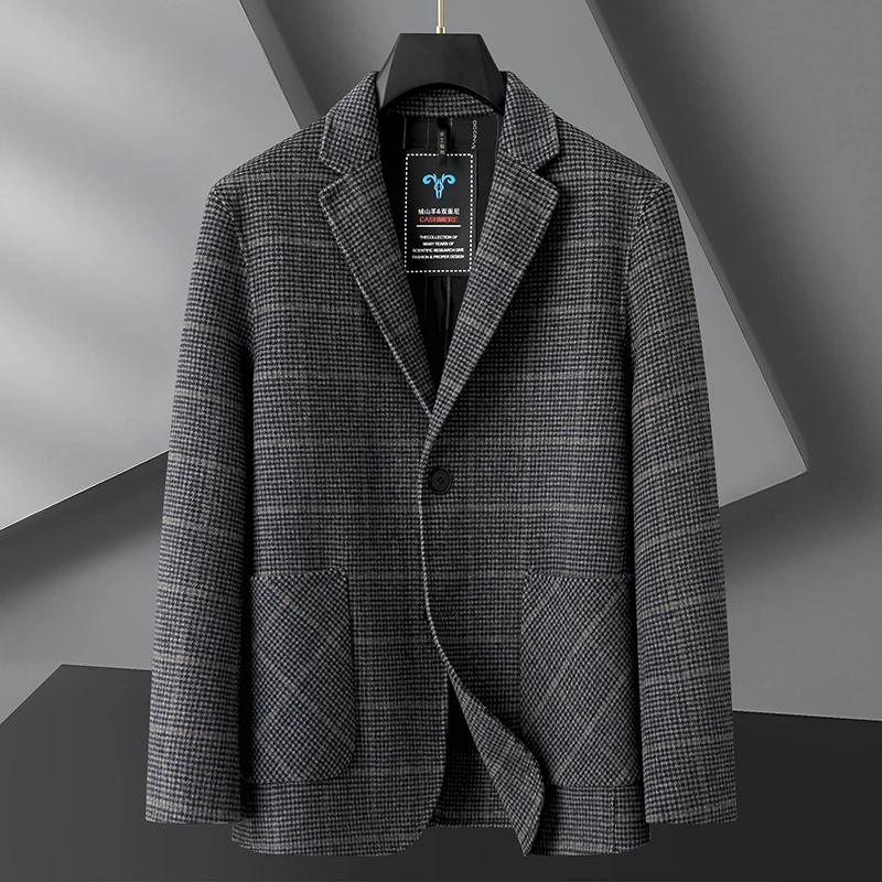 

2024 High Quality Plus-size Tweed Jacket for A Fat Man Suit Collar Plaid Double-sided Tweed Coat for A Fat Man Extra Large Wool