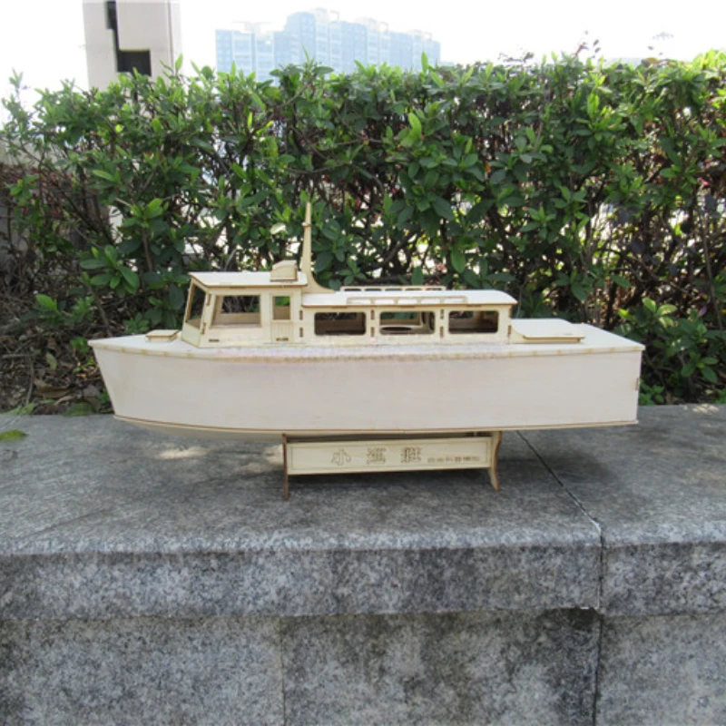 Wooden Boat Model Kit DIY Hand Assembled Electric Remote Control Ship Small Patrol Boat Model 2