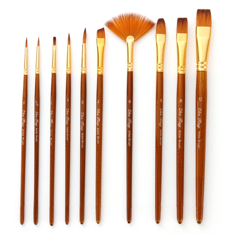 

Dropship 10Pcs Paint Brush Set Nylon Hair Watercolor Brushes Round Pointed Tip Paintbrushes Professional Painting