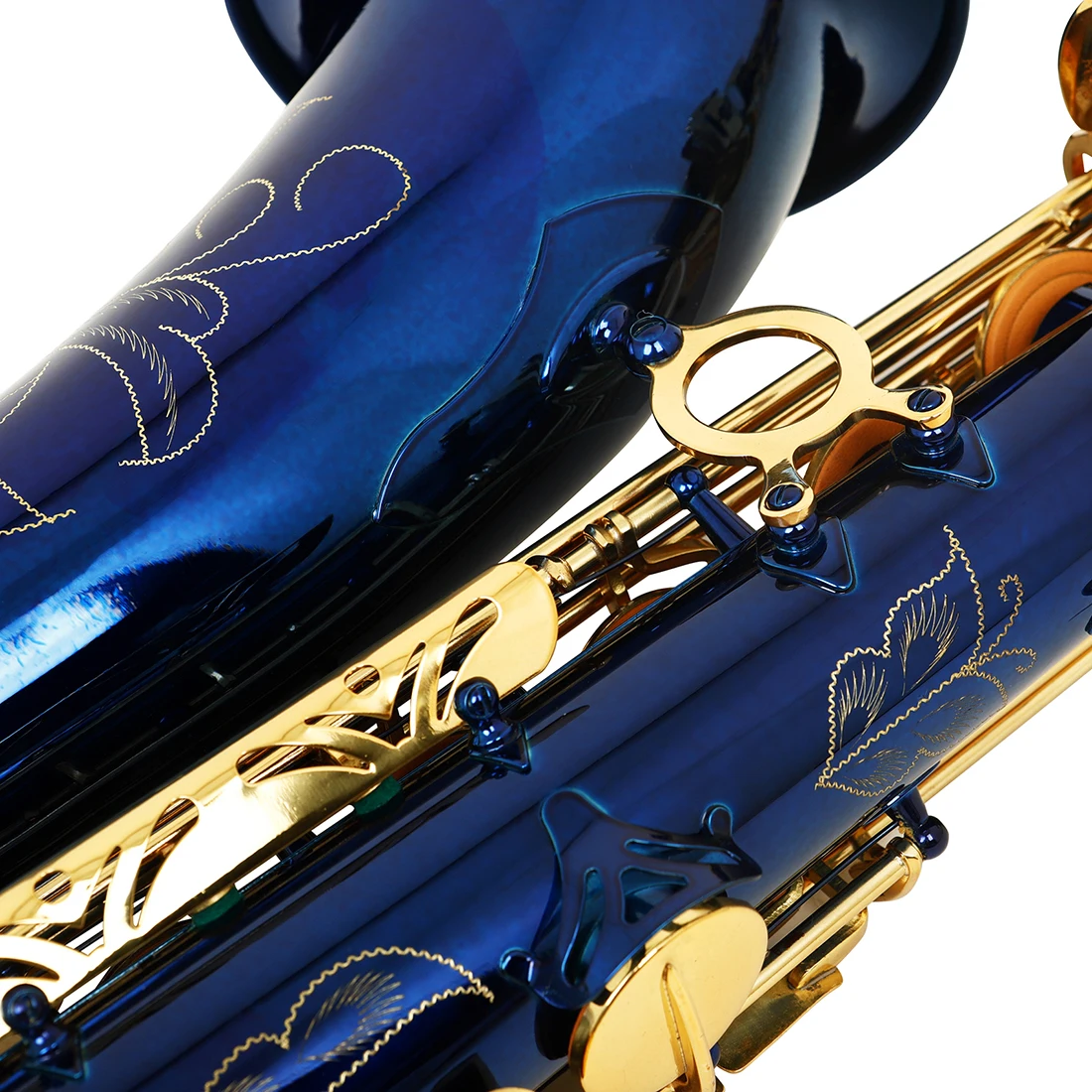 Heißer Verkauf Blau Gold Saxophon Bb Tenor Saxophon Messing Musikinstrument Professionelle mit Fall Pinsel Trimmer Reinigung Kit – Detail 9
